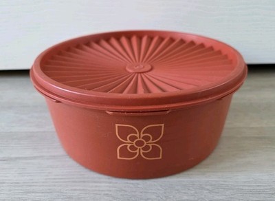VINTAGE TUPPERWARE runder BURNT ORANGE Lebensmittel ERNTE SONNENBRAND Behälter 1205-13