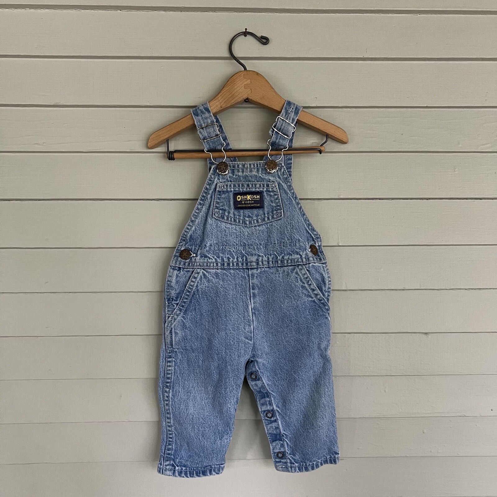 VTG USA Oshkosh Baby Overalls Faded 80s 90s Size 6-9 M Light Stonewashed Denim