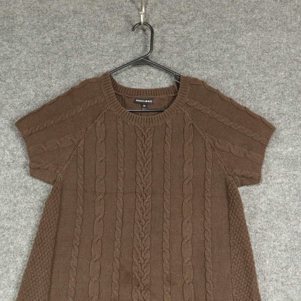Fashion Bug Dress Girls Extra Large Brown Short Sleeve Round Neck Knit w Pockets - Image 2 of 4
