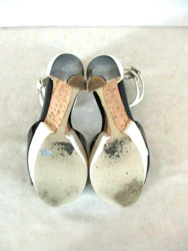 Levity White Black Peep Toe Ankle Strap Heels Shoes Women's 6 M (SW29) - Picture 9 of 9