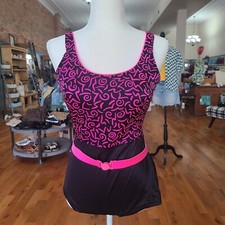 VTG 1980S Hot Pink Black Romper Style One Piece Swimsuit