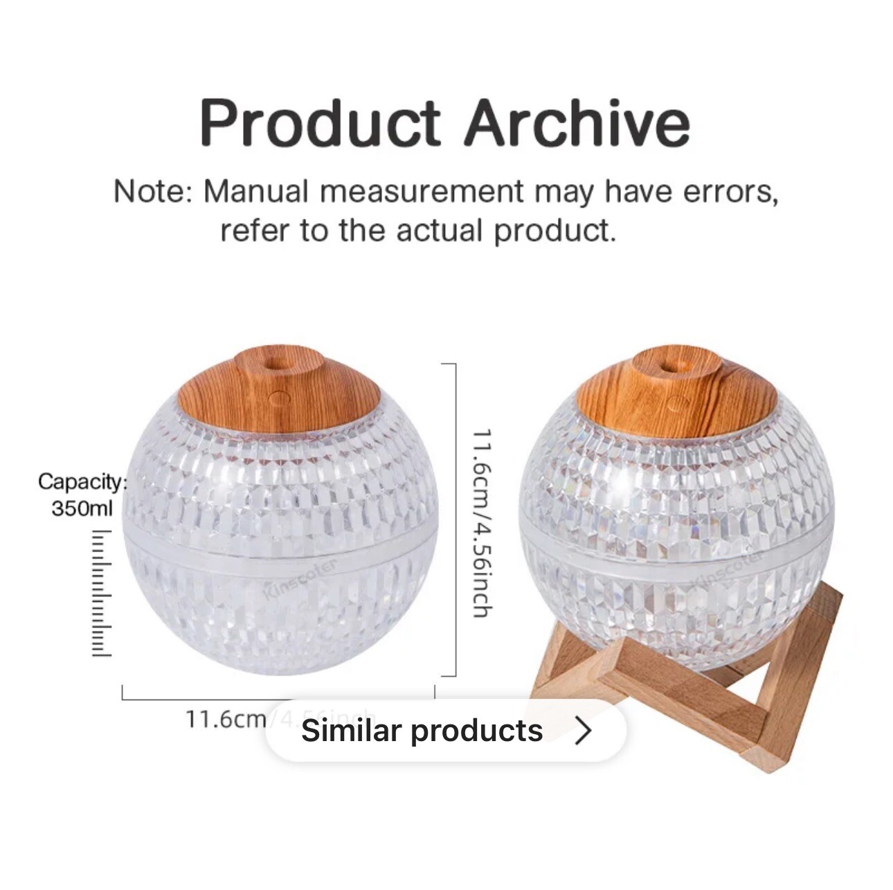 Crystal Ball Humidifier 350ML Ultrasonic Cool Mist Fogger With Color Led