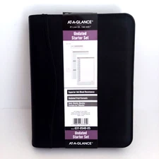 At-A-Glance Undated Starter Set BLACK Leather Cover Zip Case 8.5" x 10.5" NEW