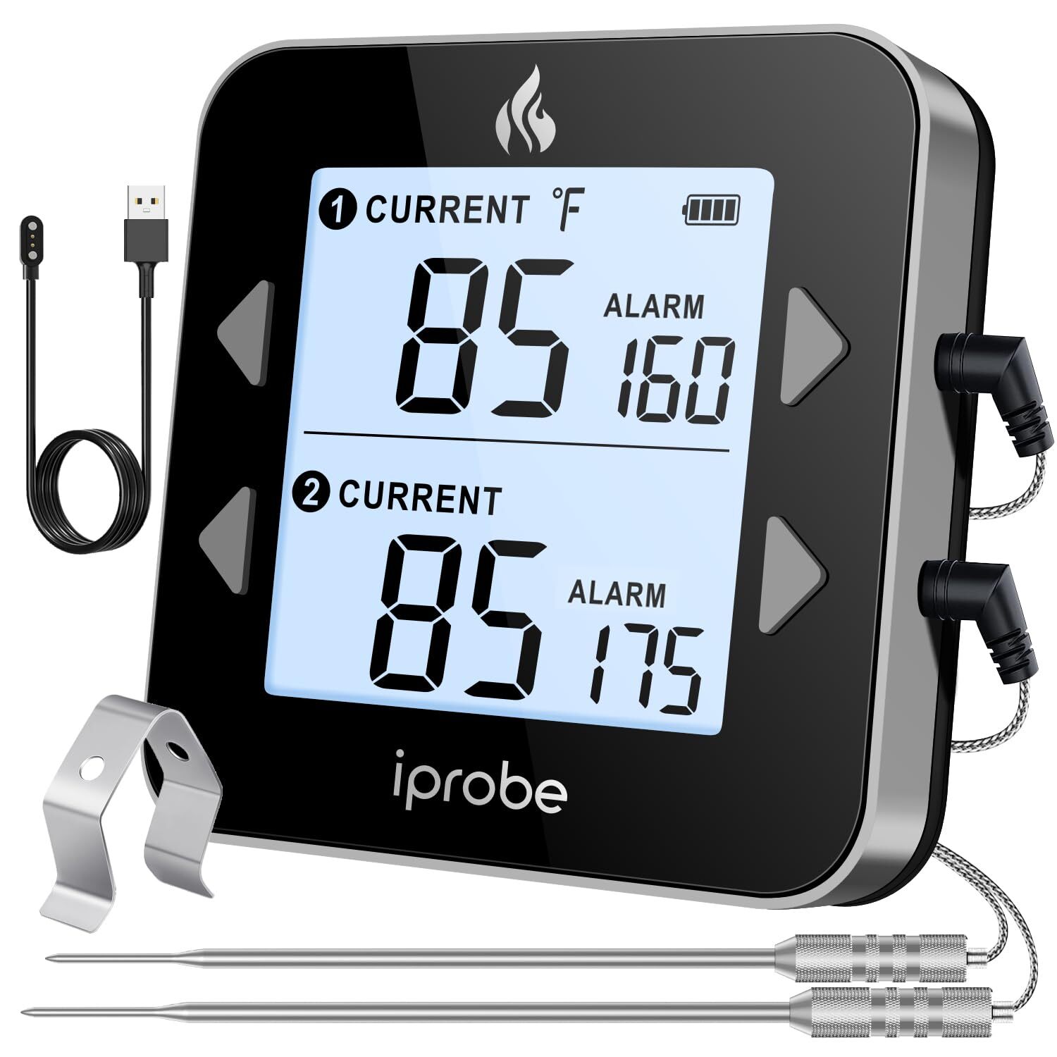 Dual Probe Rechargeable & Waterproof Digital Meat Thermometer for Food - Larg...