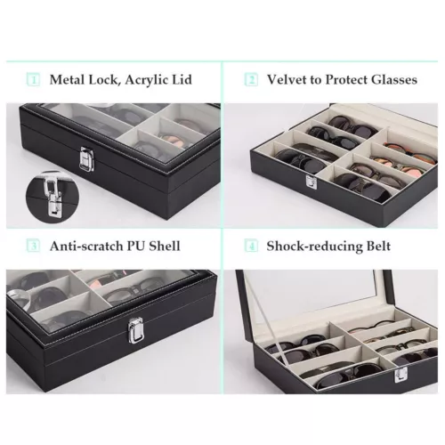 Leather Multi Sunglasses Organizer Eyeglasses Eyewear Display Case Holder Black - Picture 10 of 12