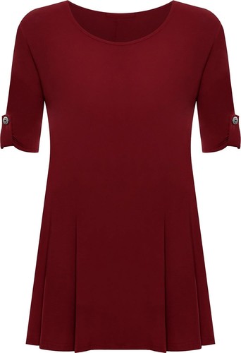 Womens Plus Size Scoop Neck Short Sleeve Flared Ladies Long Plain Top - Picture 44 of 45