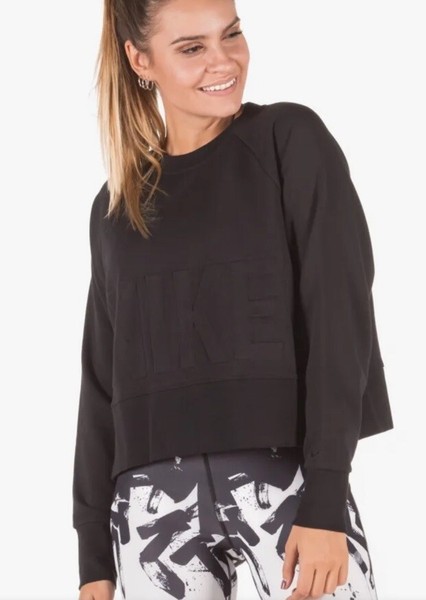 Nike Black Crop Women’s SweatShirt Crew Sweat Top Shirt Size XS 8-10-12 Relaxed