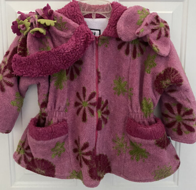 Corky Co Coat Girls Pink Green Floral Nubby Fleece Blend Hat