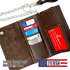Top Grain Leather Handmade Chain Biker Long Wallet Made in USA