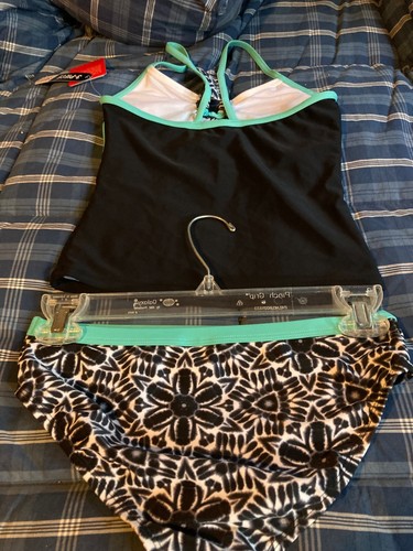 ZeroXposure girl's 2-piece NWT TAKINI SET sz 12 BLK ZEBRA GREEN PRNT RETAIL $48 - Picture 4 of 5