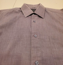 HUGO BOSS LS Long Sleeve Mens 15 1/2 GRAY SHIRT TAB BUTTON DOWN DRESS CASUAL