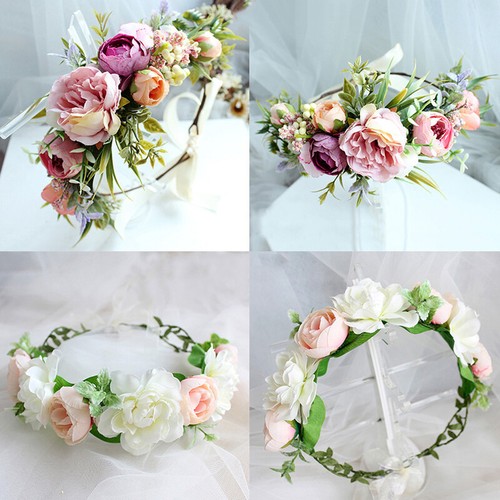 Flowers Headband Head Garland Hair Band Crown Wreath Festival Boho Beach Wedding - Picture 13 of 49