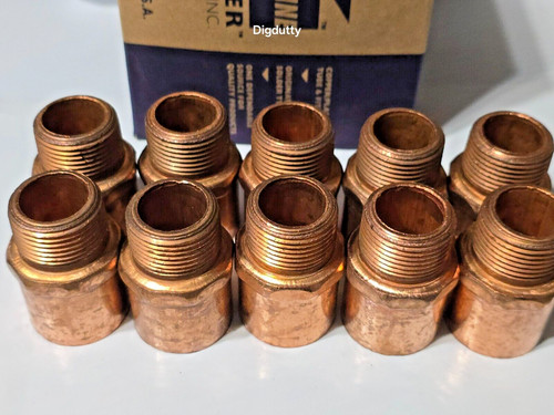 Lot of 10, 1" C x 3/4" MIP COPPER Adapter 1-1/8" OD x 3/4" M Adapter, Mueller