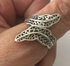 Vintage Sterling Silver Pierced Filigree Leaf Ring Sz 8.75