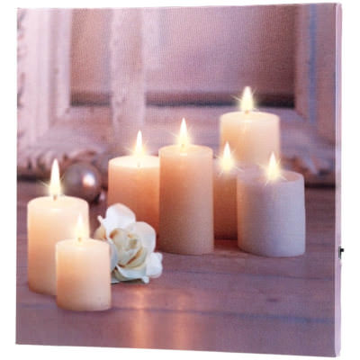 infactory Wandbild ''Kerzen mit Rose'' mit flackernder LED-Beleuchtung, 30 x 30 cm