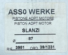 SLANZI PISTONE PER MOTORE COMPLETO DI SPINOTTO 26 E SEGMENTI DIAMETRO 87MM