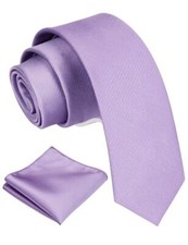 2.4" Slim Necktie and Handkerchief Set For Men Solid Skinny Light Purple -2