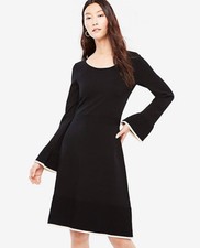 New Ann Taylor Women Black Ruffle Flared Long Sleeve Sweater Dress Petite MP