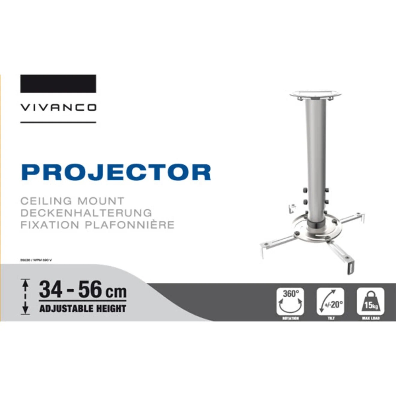 Thumbnail - Vivanco Beamer Deckenhalterung, Höhenverstellbar, 15kg, Stufenlos