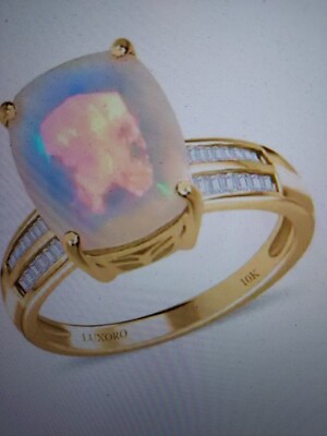 10K Gelbgold AAA äthiopischer Welo Opal und Diamant Ring