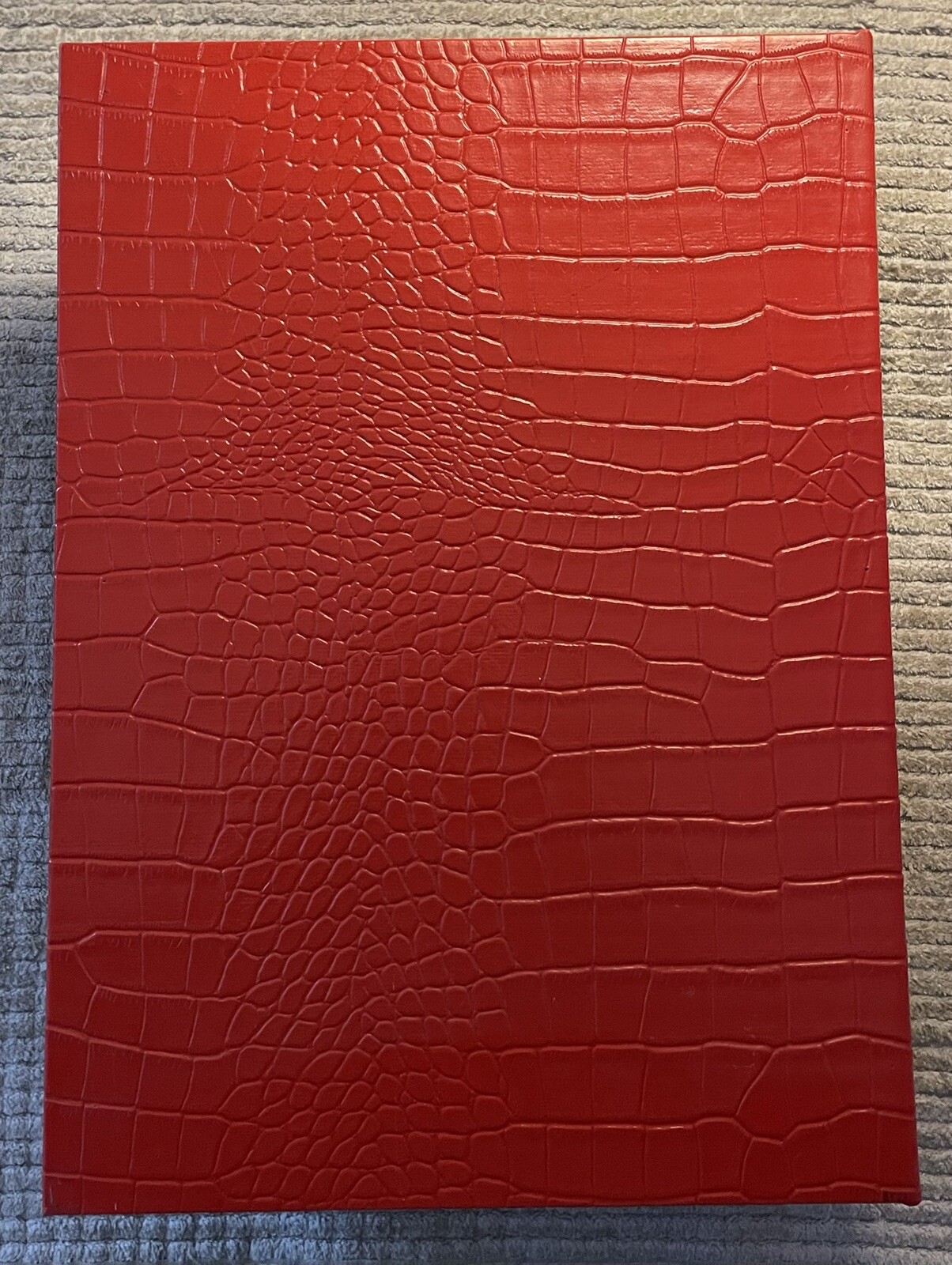 Snake Skin (Red) Wood Faux Book Storage Box; Inside Is Red Fabric Lined  13-1/2”