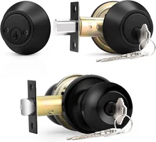 Probrico Flat Black Double Cylinder Handleset Combo Pack Keyed Alike Entry Knobs