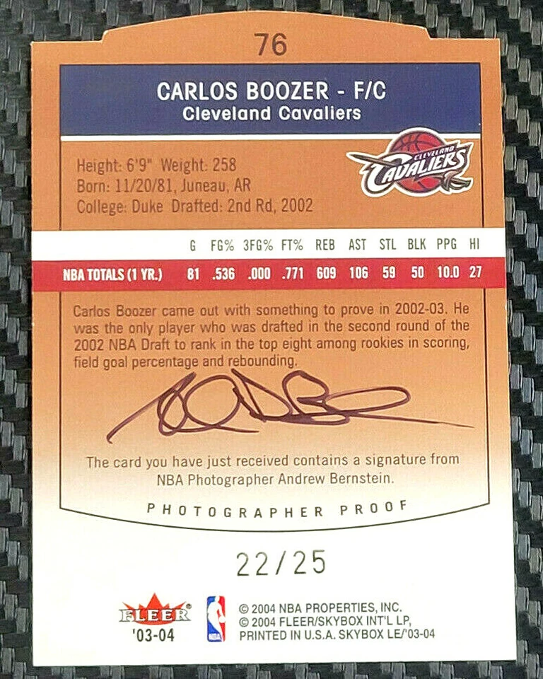 Skybox L.E. 2003-04 - CARLOS BOOZER PRUEBA DE FOTÓGRAFO #D 22/25 Foto 2 de 2