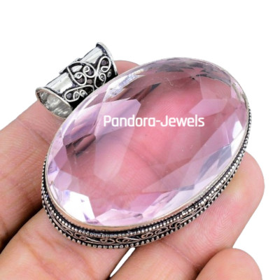 Pink Morganite Gemstone Handmade 925 Sterling Silver Jewelry Oval Cut Pendant