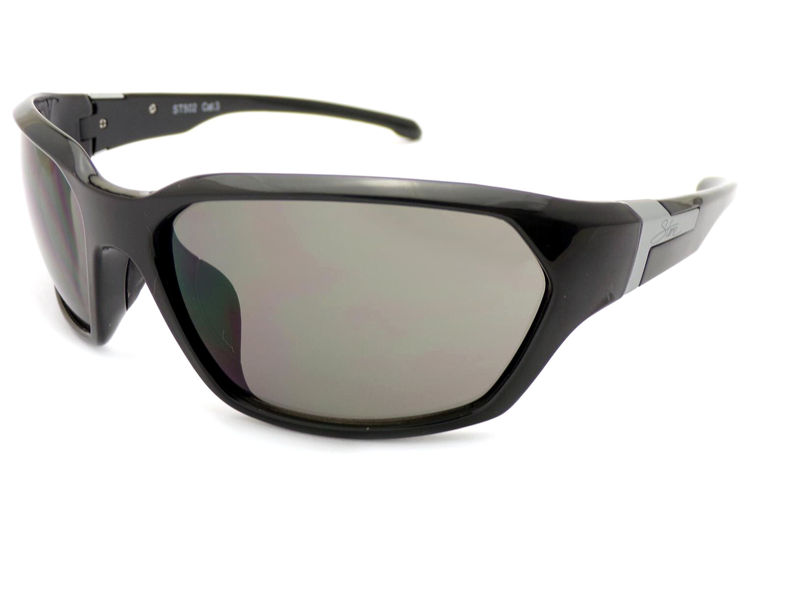 Stone Sunglasses Wraparound Black Silver with Dark Grey CAT.3 Lens ST502