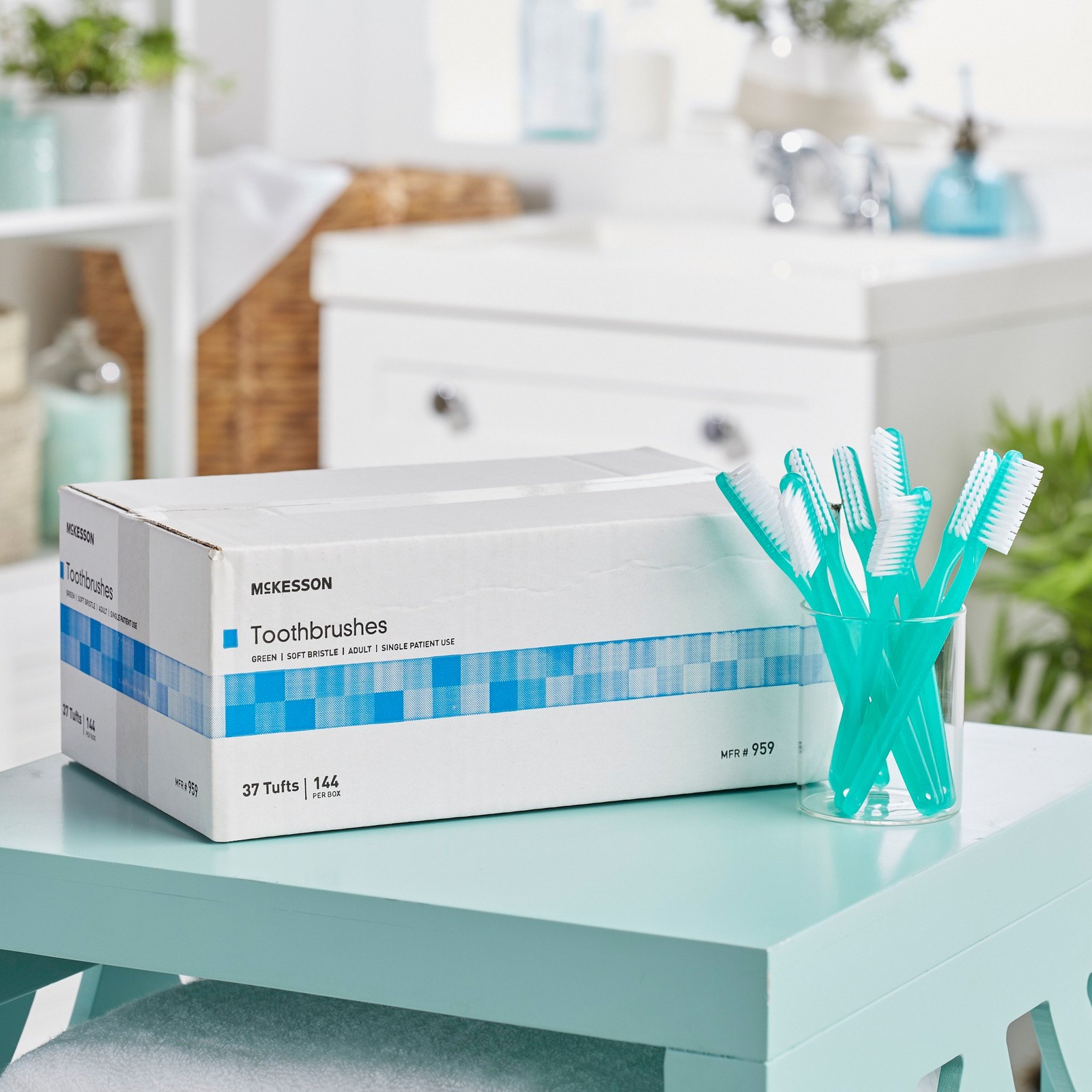 McKesson Adult Soft Bristle Manual Toothbrushes Green 10 Boxes - 144 per Box