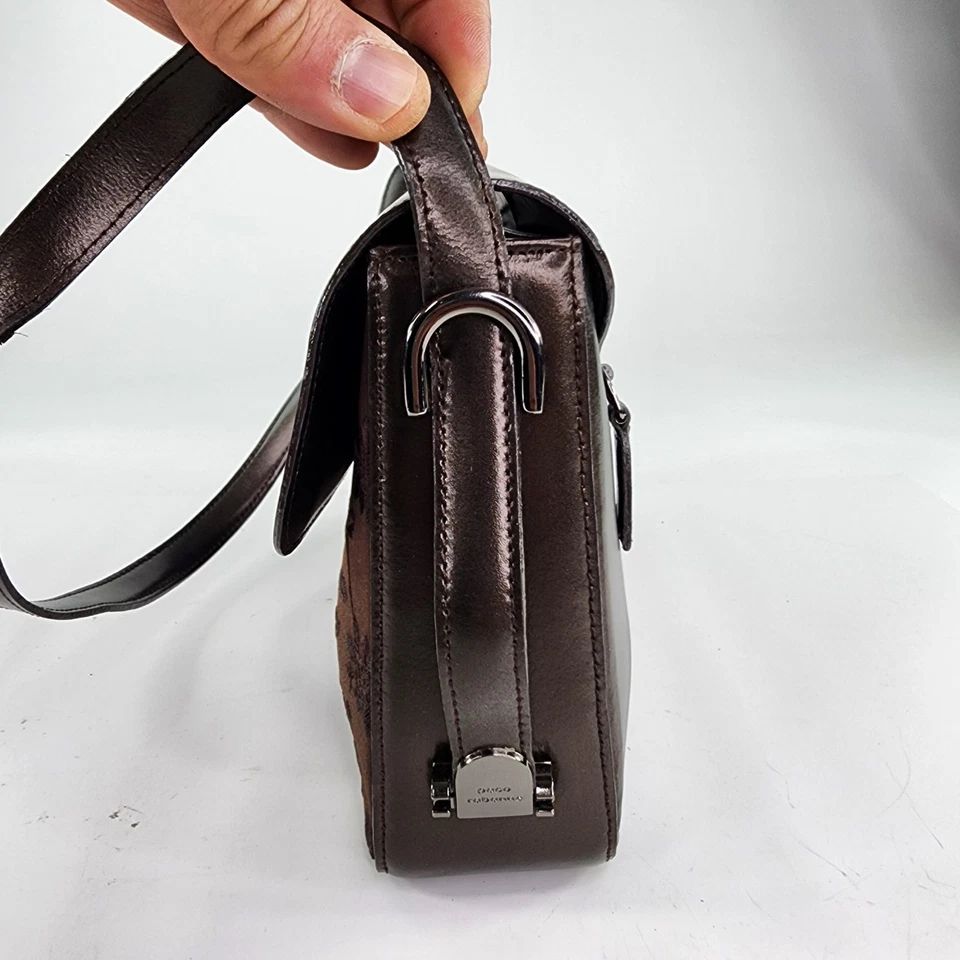 Paco Rabanne Brown Leather/Satin Adjustable Shoulder Bag Embroidered Purse Bags - Image 4 of 4