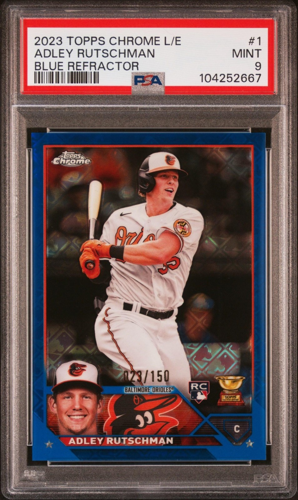 2023 Topps Chrome Logofractor Adley Rutschman #1 Blue Refractor /150 RC PSA 9