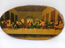 Vintage Made In USA Last Supper Wood Slice Wall Plaque 5.25"x10.5โ Jesus Christ
