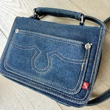 Y2K Vintage Blue Denim Pocket Purse Jean Crossbody Bag Distressed Mini Zip