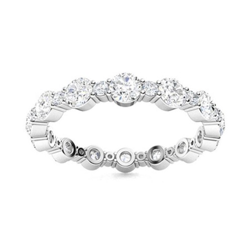 925 Sterling Silver 4MM Round White Topaz Full Eternity Band Ring For Women