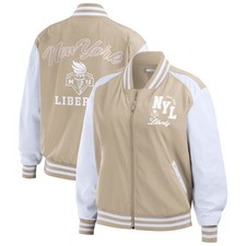 Women's WEAR by Erin Andrews Tan New York Liberty Tonal Full-Zip Bomber Jacket