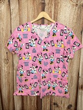 Disney Scrub Top Women  s Pink Minnie Mouse Selfie Fun Size Medium V-Neck