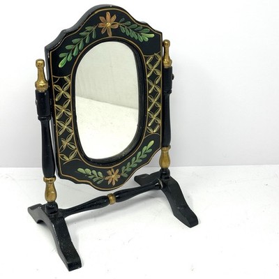 Vintage Doll Stand Mirror Black Tole Painted 11.5 