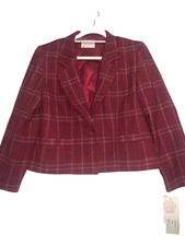 Vintage 80s Pendleton Wool Cropped Blazer Womens 10P Red Plaid USA Academia NWT