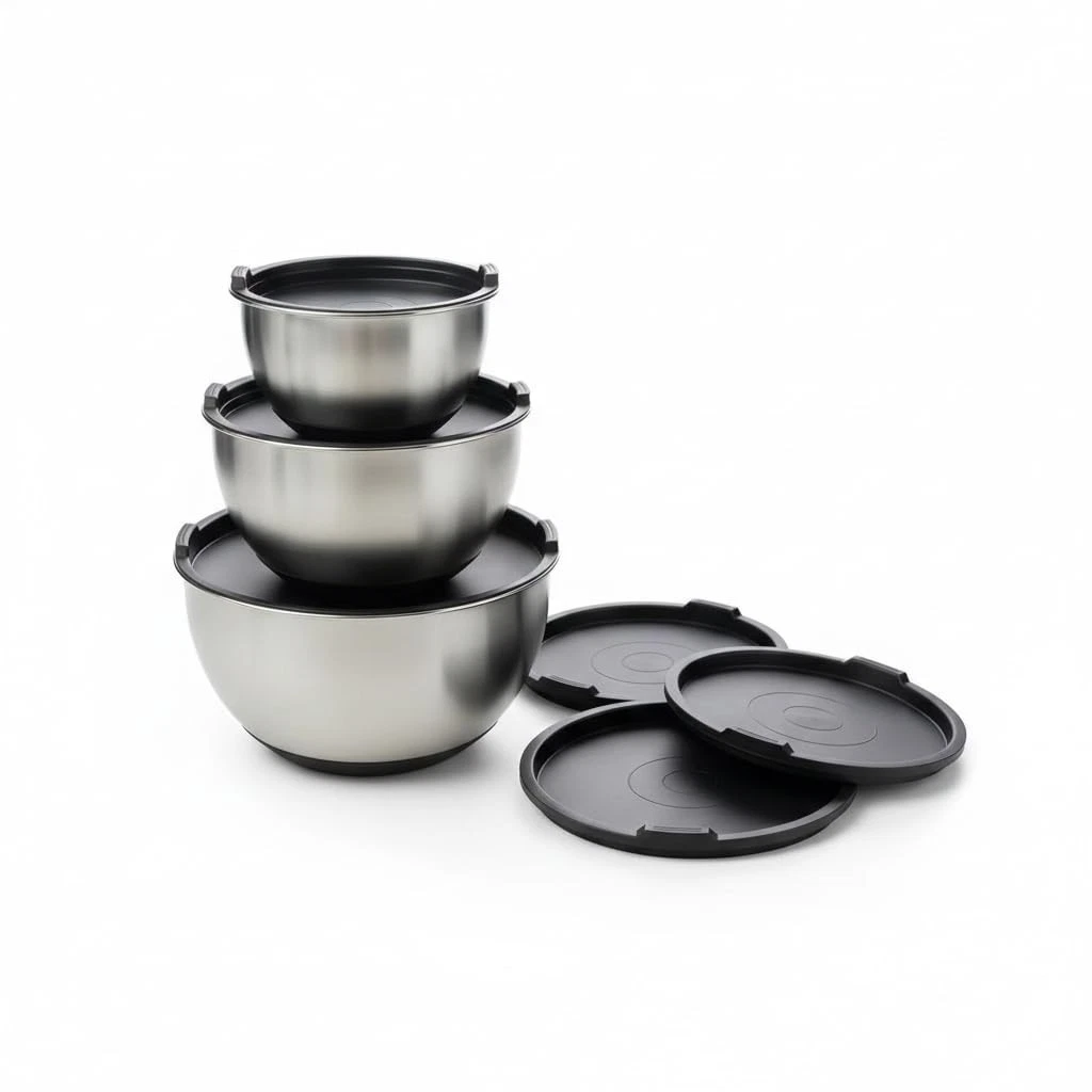 Stainless Steel Mixing Bowls with Lids Set (3-Piece) - Nesting Bowls for Cook...