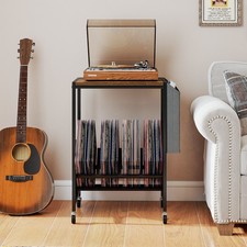 Rolling Record Player Stand 2-Tier with Vinyl Storage and Magazine Holder Bag...