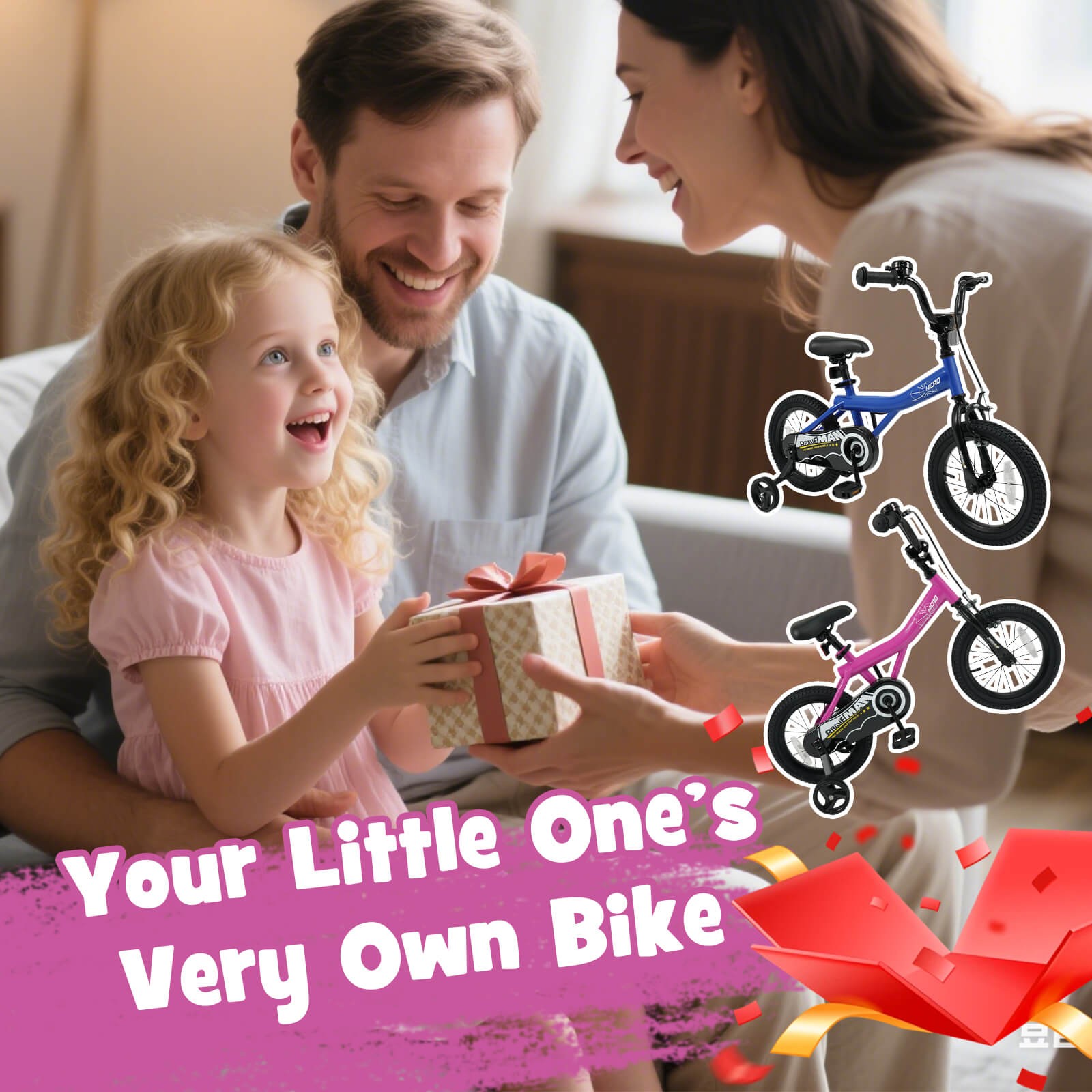 Kids Bike, 14 Inch Bicycle for Children w/Removable Training Wheels, Dual Brakes