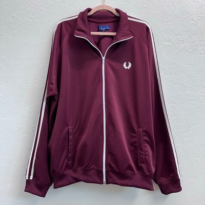 Vintage Fred Perry Laurel Wreath Track Jacket Maroon Burgundy White Stripes XXL
