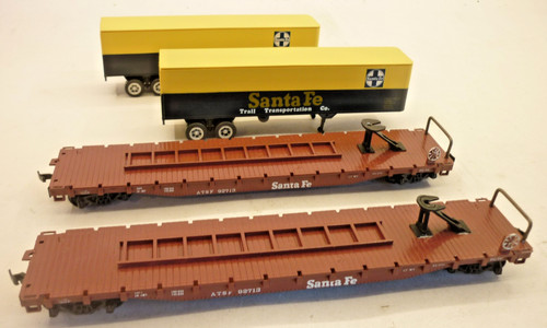 2 x CON-COR HO Spur 54' TOFC FLACHWAGEN mit Straßenanhänger - Santa Fe - 009158, q | Condition: Used