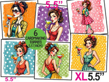 Cocktail Ladies Vintage Cardmaking Card TOPPERS Female Scrapbooking XL 5.5" Tags