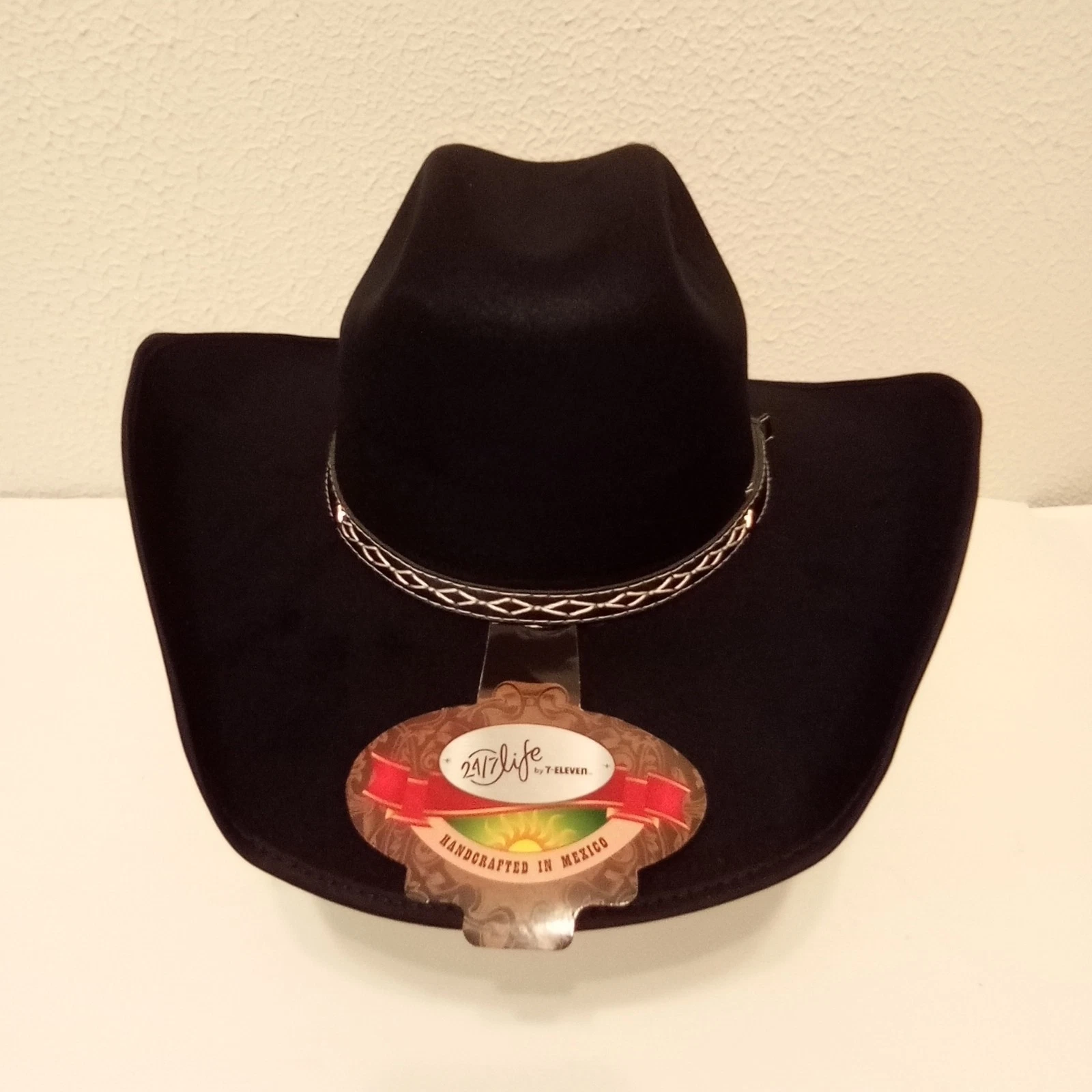 24/7 Life Handcrafted Mexico Men's Black Faux Suede 4" Brim Western Hat NWT sz L