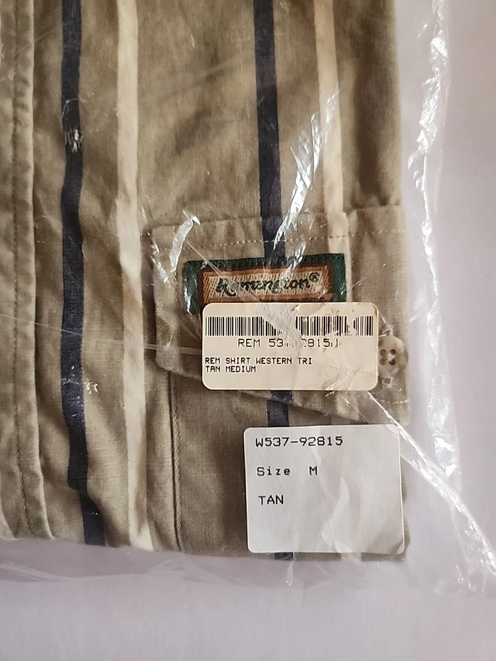 Camisa De Colección Remington Western Abotonada Azul Marino Tostado Blanco Rayas Mediana Nueva  Foto 3 de 4