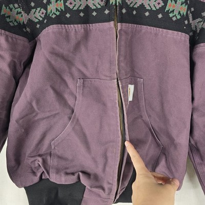 Carhartt LARGE Vintage 90s Light Purple Aztec Hooded Zip Up Jacket