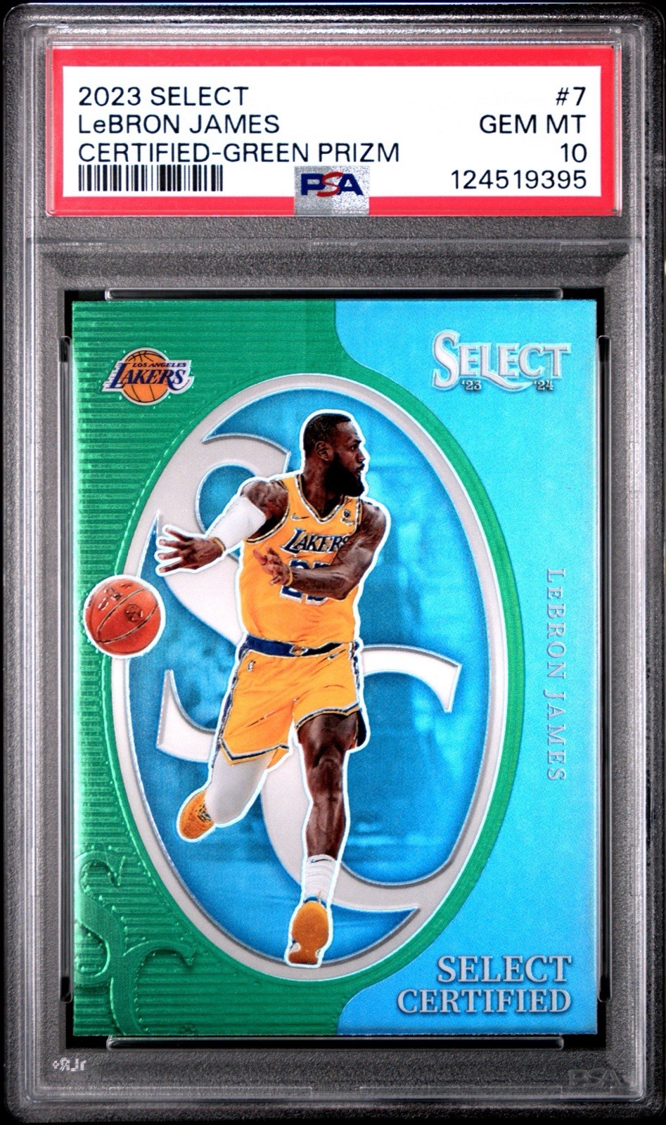 LeBron James 2023-24 Panini Select Certified Green Prizm #7 Lakers PSA 10 GEM MT
