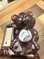 Vintage Ceramic Brown Bear Bank W/Thermometer Made In Japan Bear In Mind To Save